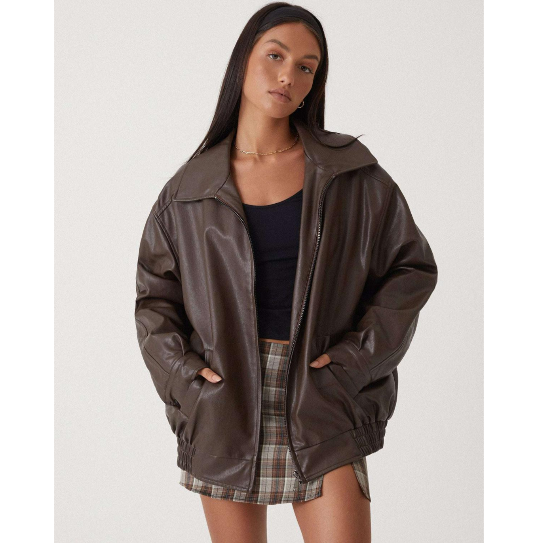 Cato | Leren Jas | Oversized Bikerjack met Lange Mouwen