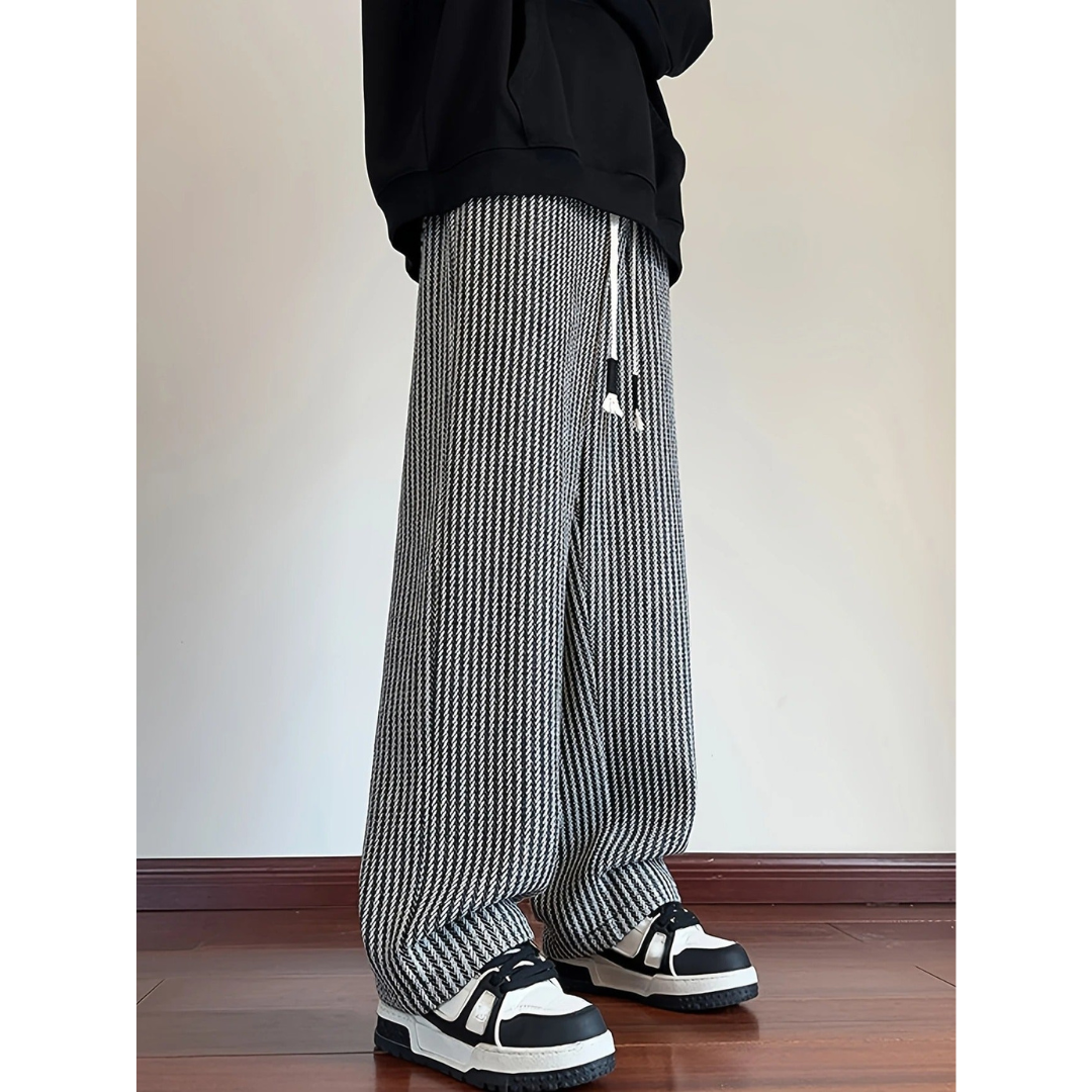 Marnix | Heren Broek | Gestreepte Oversized Broek met Trekkoord en Elastische Taille