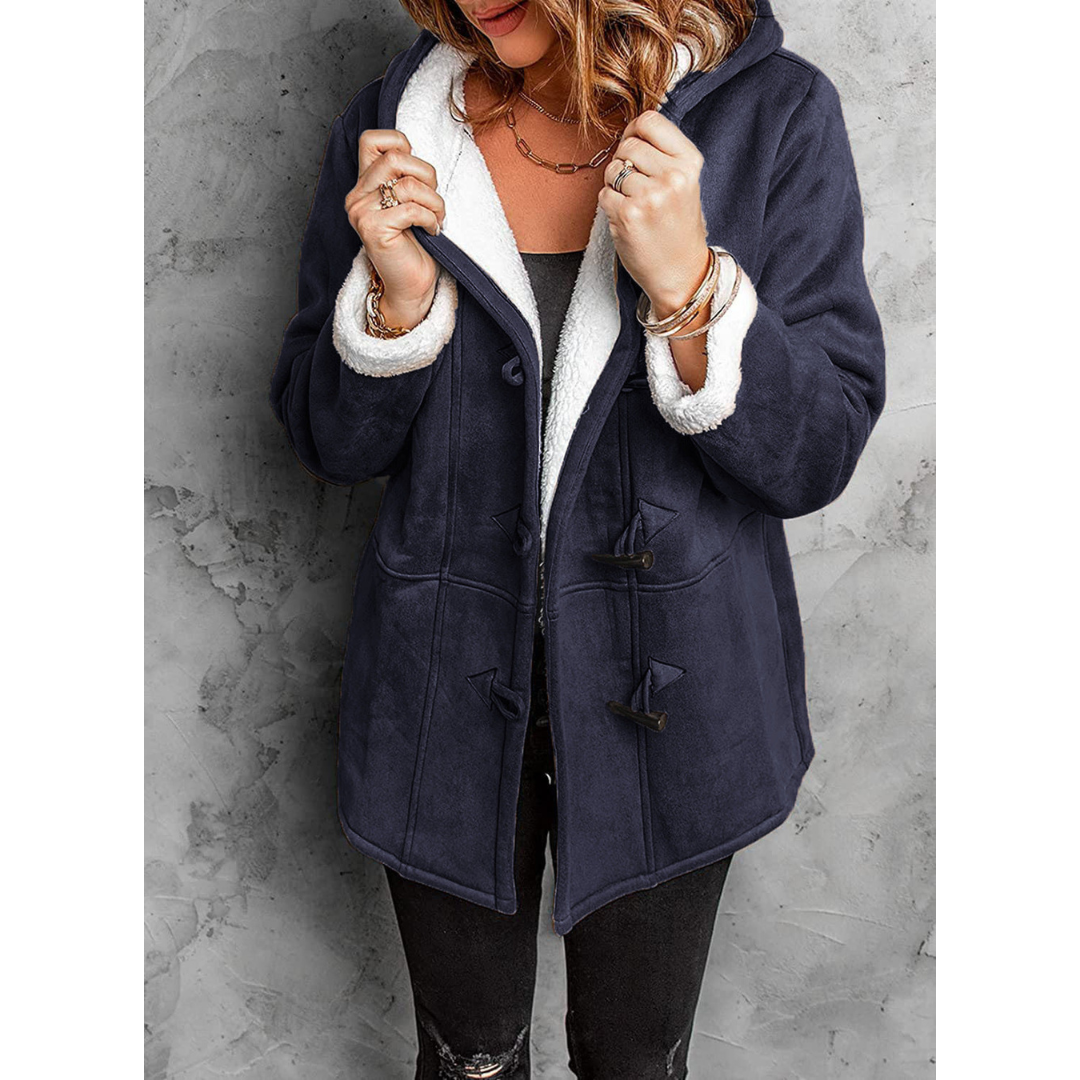 Addison | Dames Winter Jas Met Voering | Fleece Jas Met Capuchon, Reverkraag en Knopen