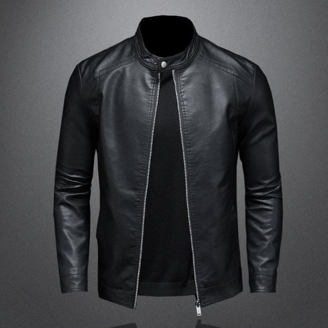 Wessel | Heren Leren Jas met Opstaande Kraag | Slim-Fit Bikers Stijl