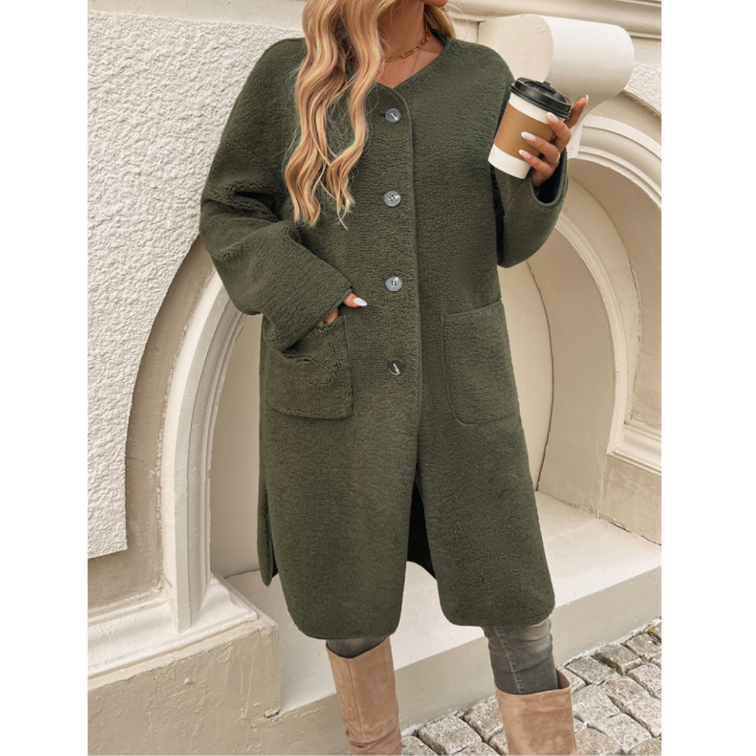 Catharina | Dames Winter Vest | Lange Cardigan Met Knopen en Zakken