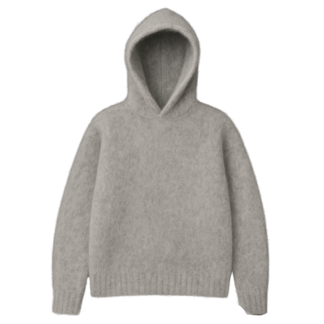 Skyler | Fluffy Gebreide Grijze Hoodie | Losse Pasvorm