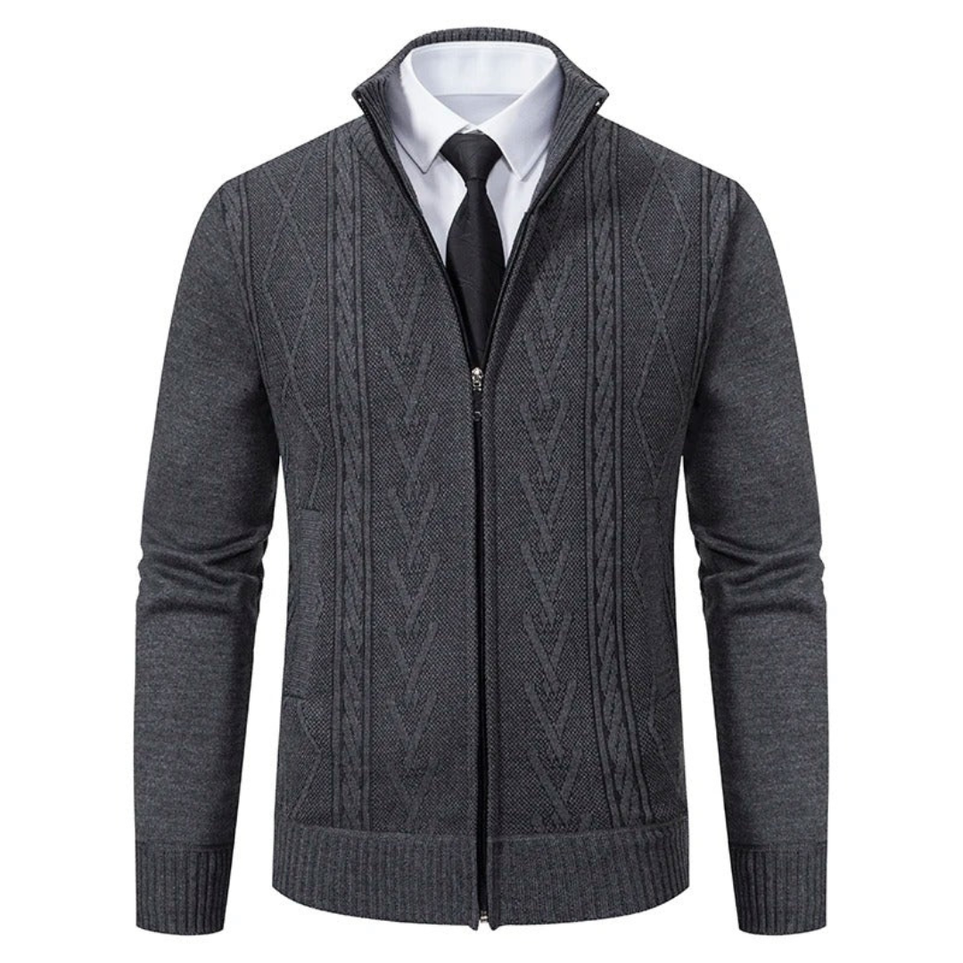 Arnold | Heren Vest | Slim fit - Kabelgebreid Met Sjaalkraag En Rits