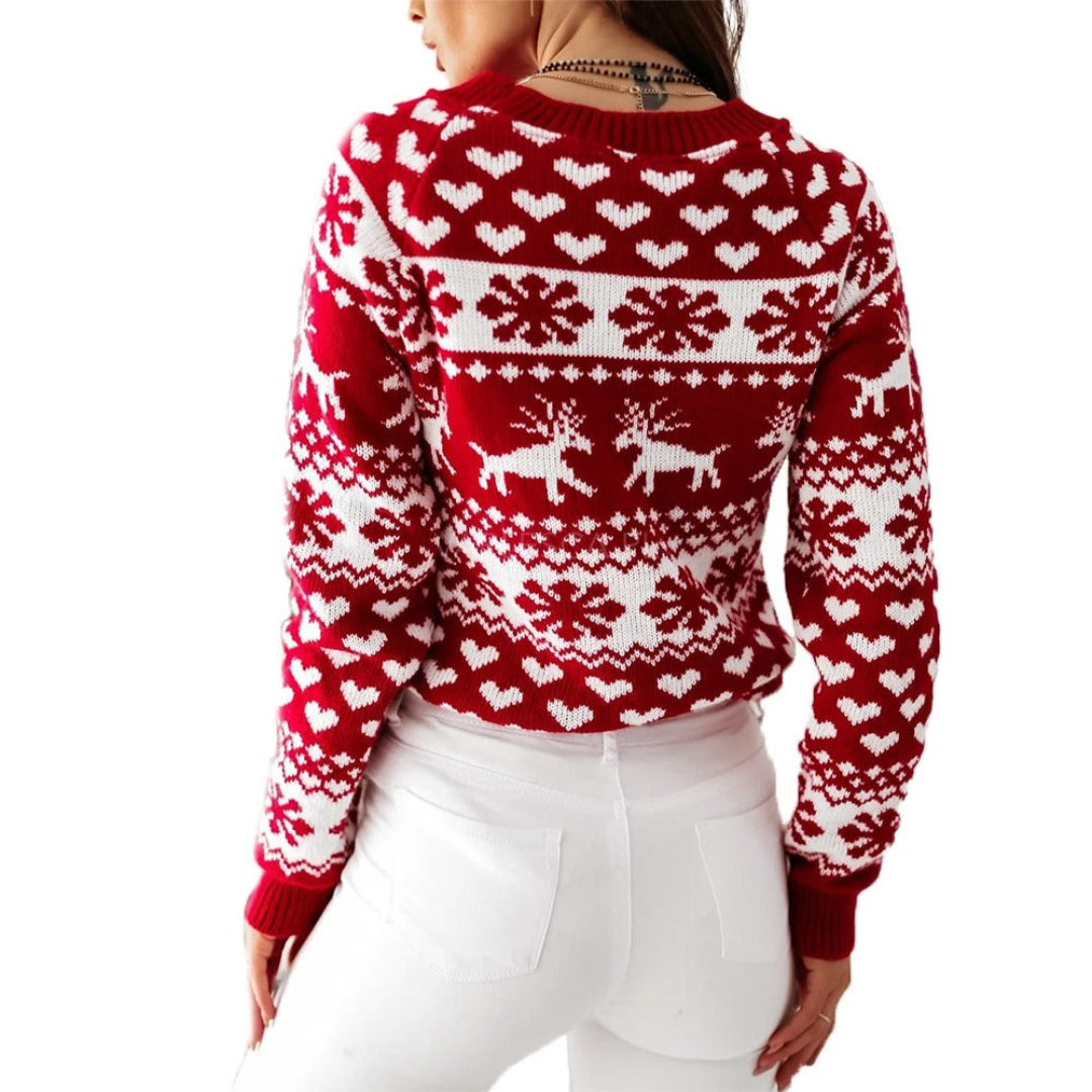 Natasja | Dames Kerst Trui | Gebreid met Kerstprint en Ronde Hals met Lange Mouw