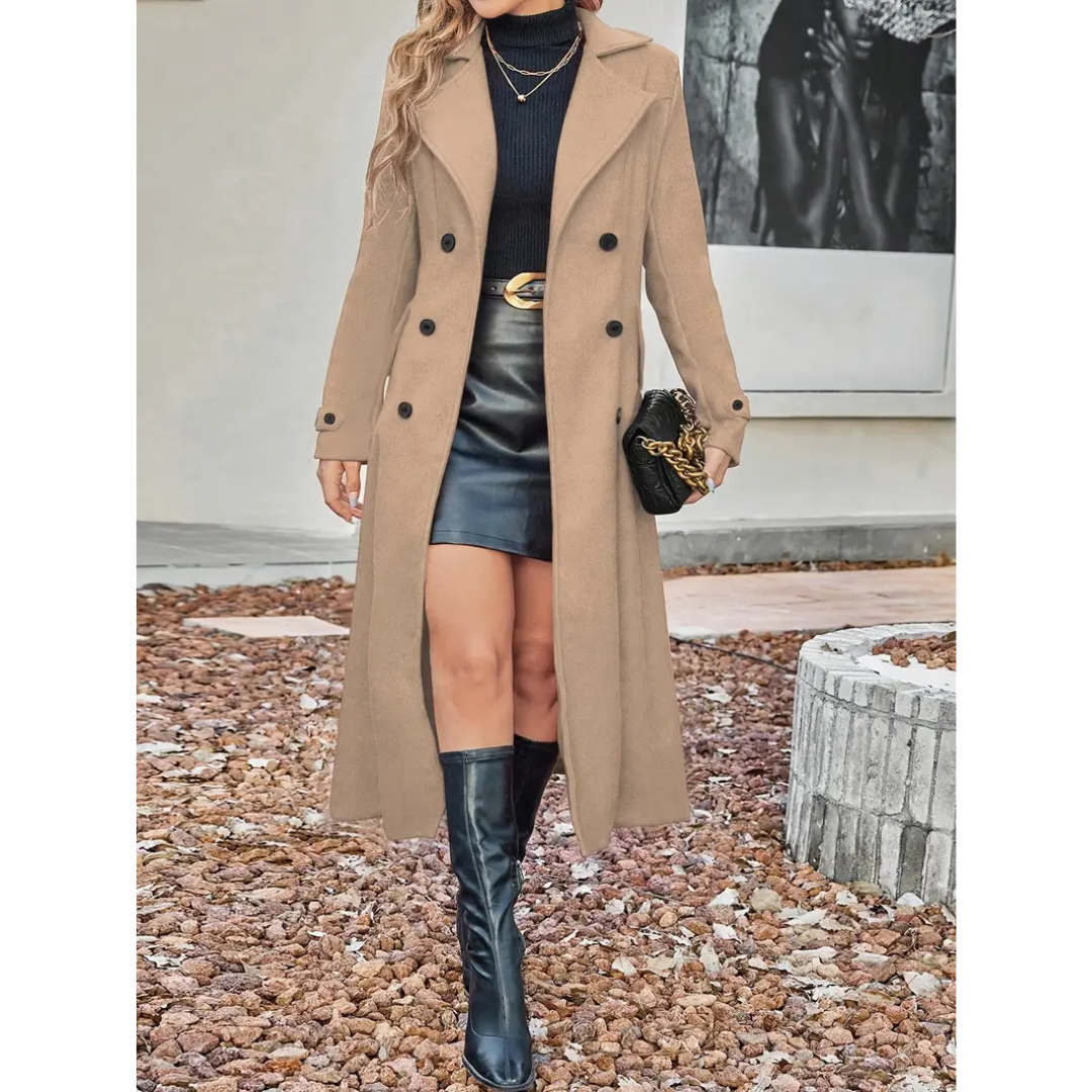 Emilia | Dames Lange Winter Jas | Mantel Met Reverskraag En Lange Mouwen