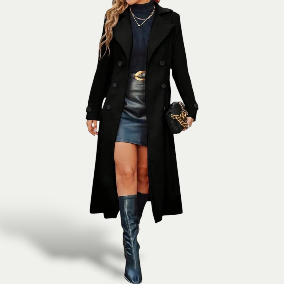 Emilia | Dames Lange Winter Jas | Mantel Met Reverskraag En Lange Mouwen