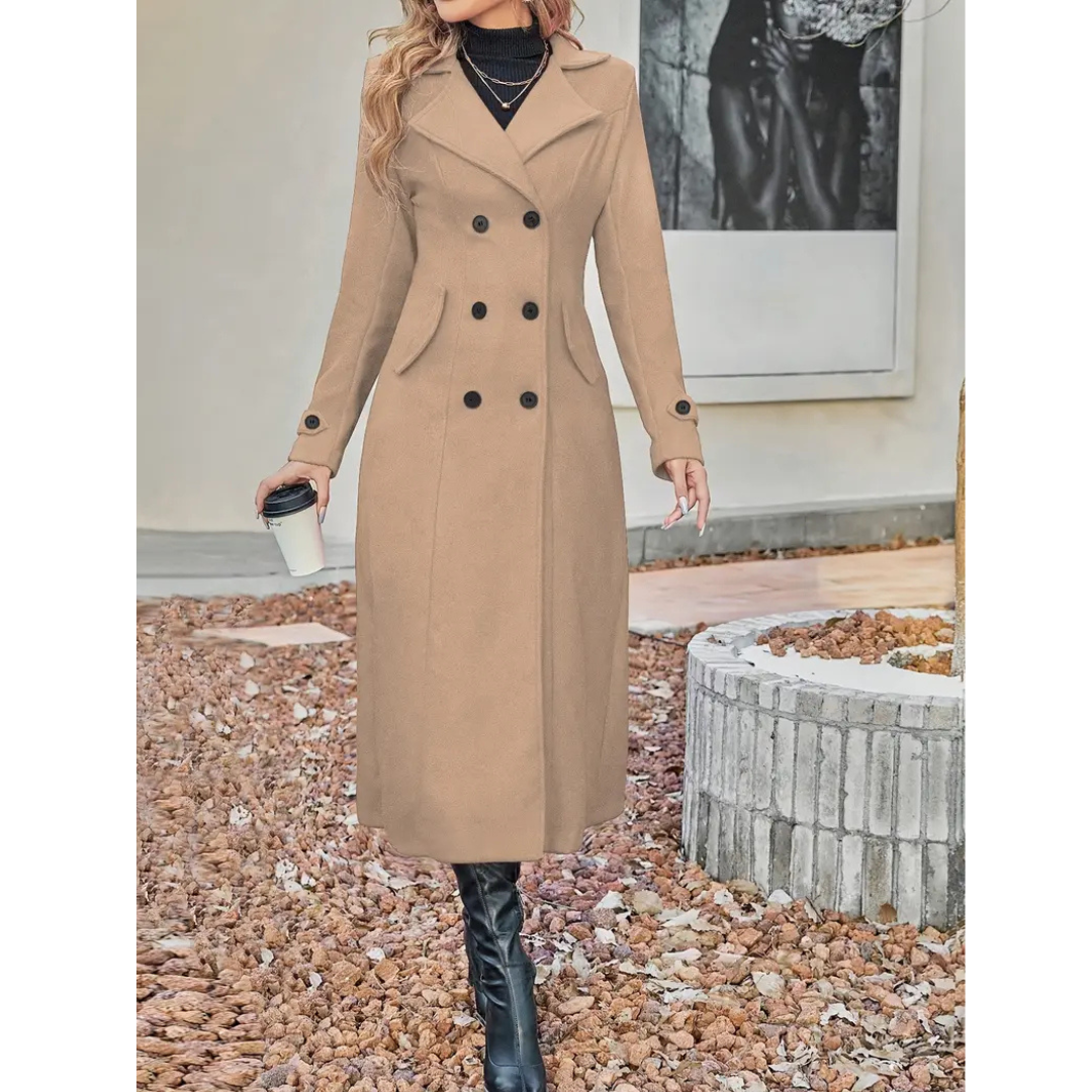 Emilia | Dames Lange Winter Jas | Mantel Met Reverskraag En Lange Mouwen