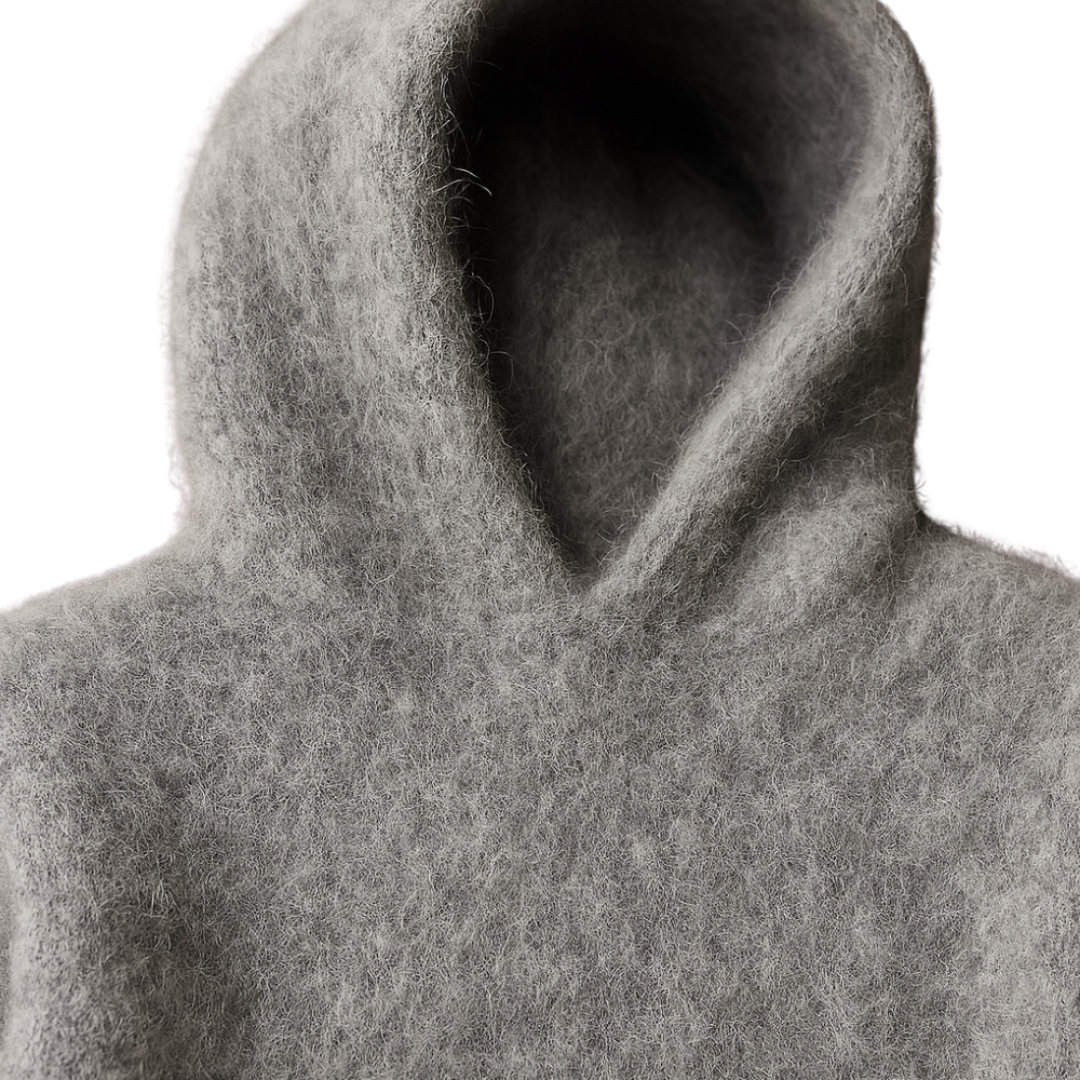 Skyler | Fluffy Gebreide Grijze Hoodie | Losse Pasvorm