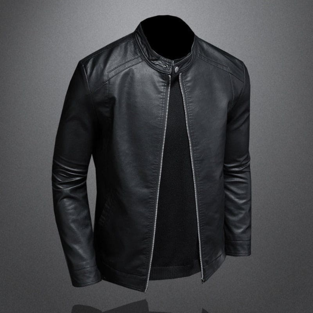 Wessel | Heren Leren Jas met Opstaande Kraag | Slim-Fit Bikers Stijl