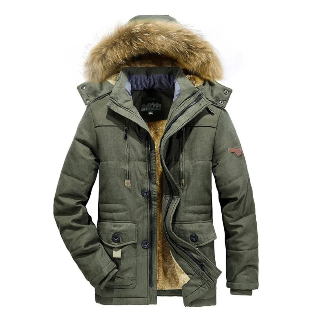 Theo | Heren Winter Parka Jas | Bontkraag met Afneembare Capuchon en Gewatteerd