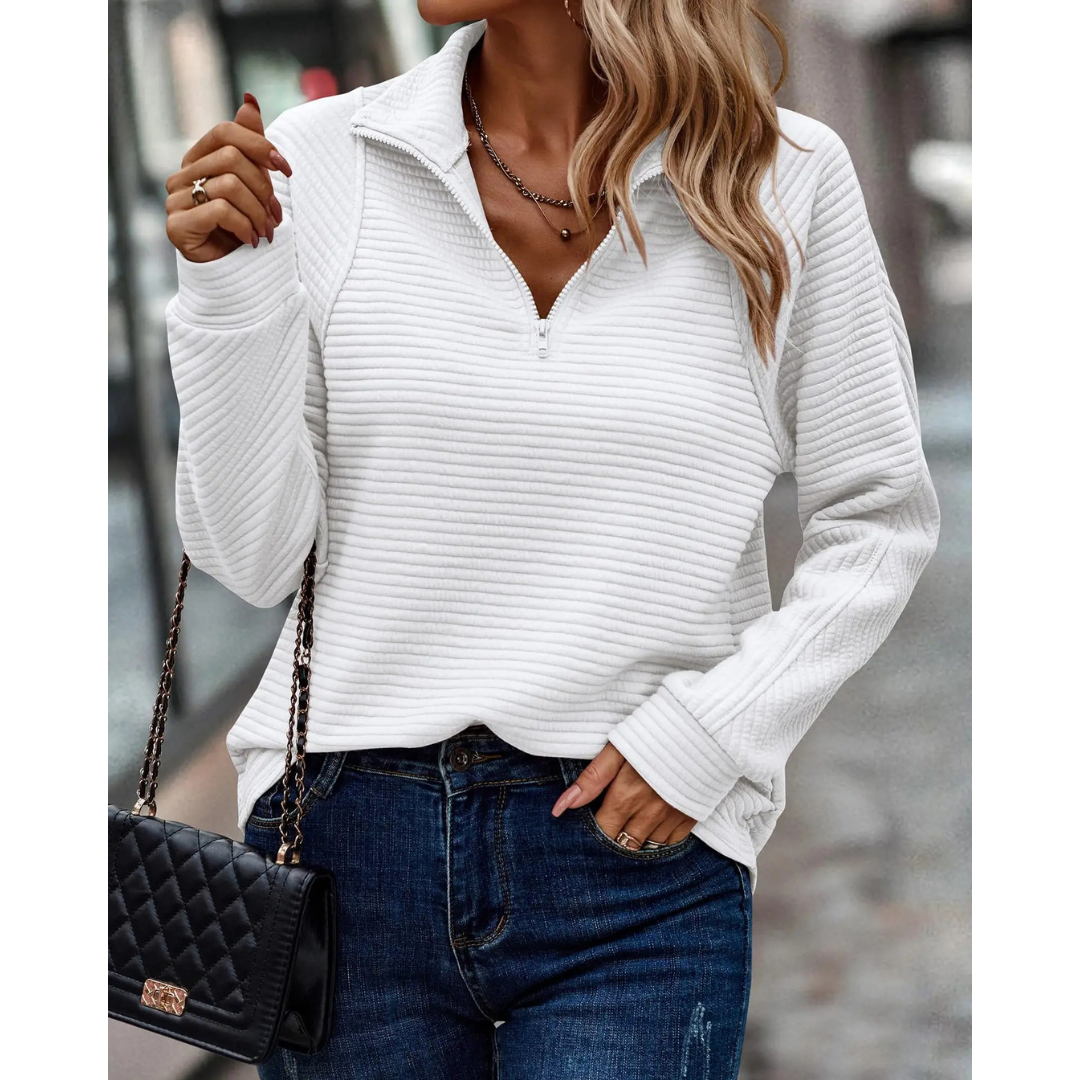 Paula | Dames Halve Rits Trui | Gestreept Patroon met Lange Mouwen voor Herfst/Winter