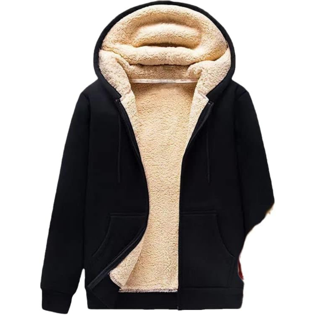 Vincent | Heren Fleece Jas met Bontvoering | Warme Winter Hoodie met Rits en Capuchon