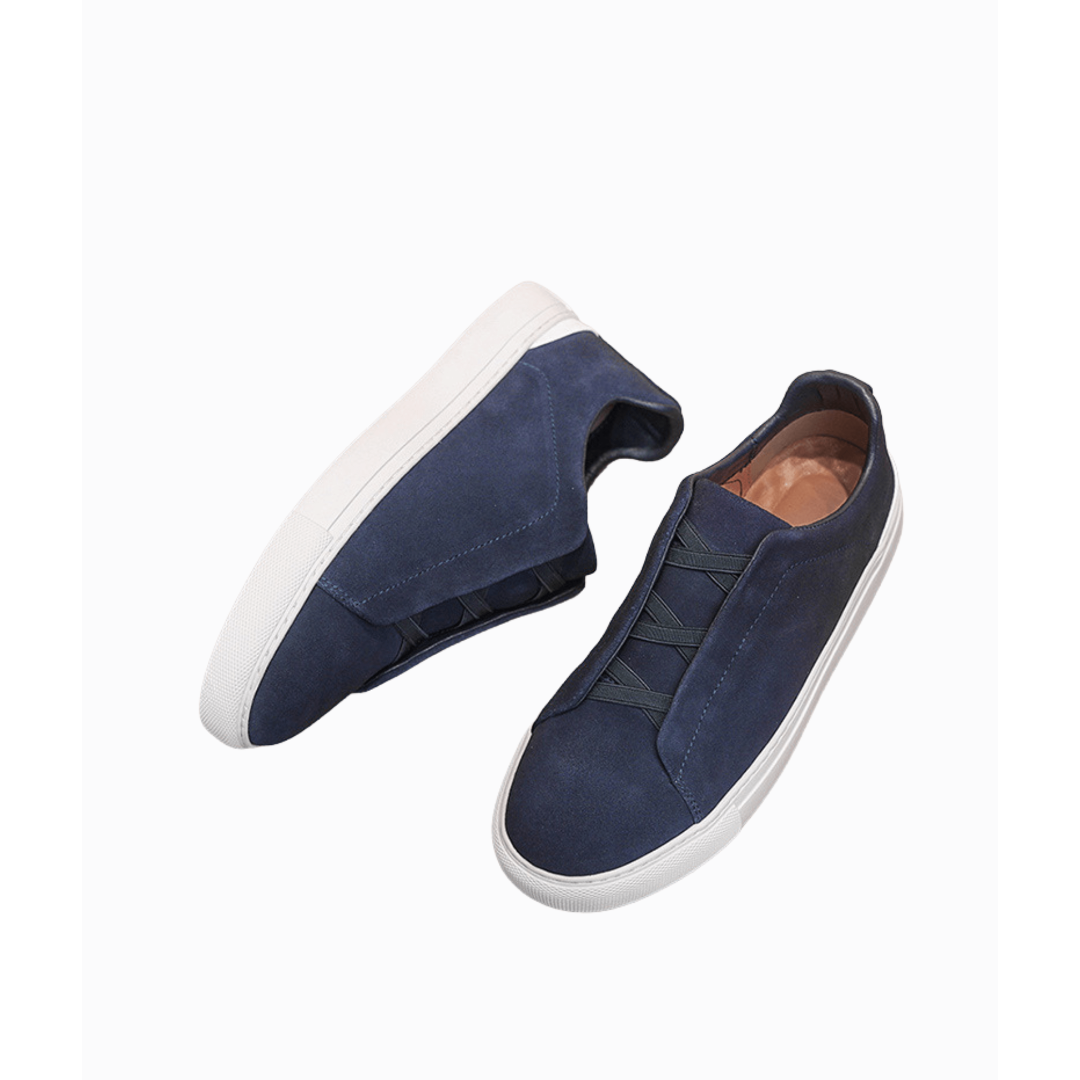 Laurens | Vetersloze Sneakers – Marine | Instap Suède Leren Sneakers Met Elastische Sluiting