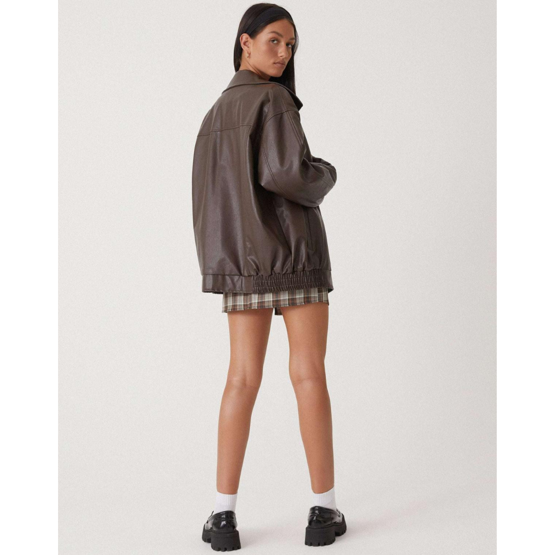 Cato | Leren Jas | Oversized Bikerjack met Lange Mouwen