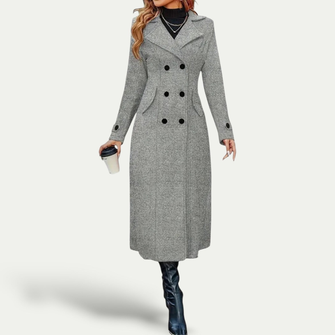 Emilia | Dames Lange Winter Jas | Mantel Met Reverskraag En Lange Mouwen