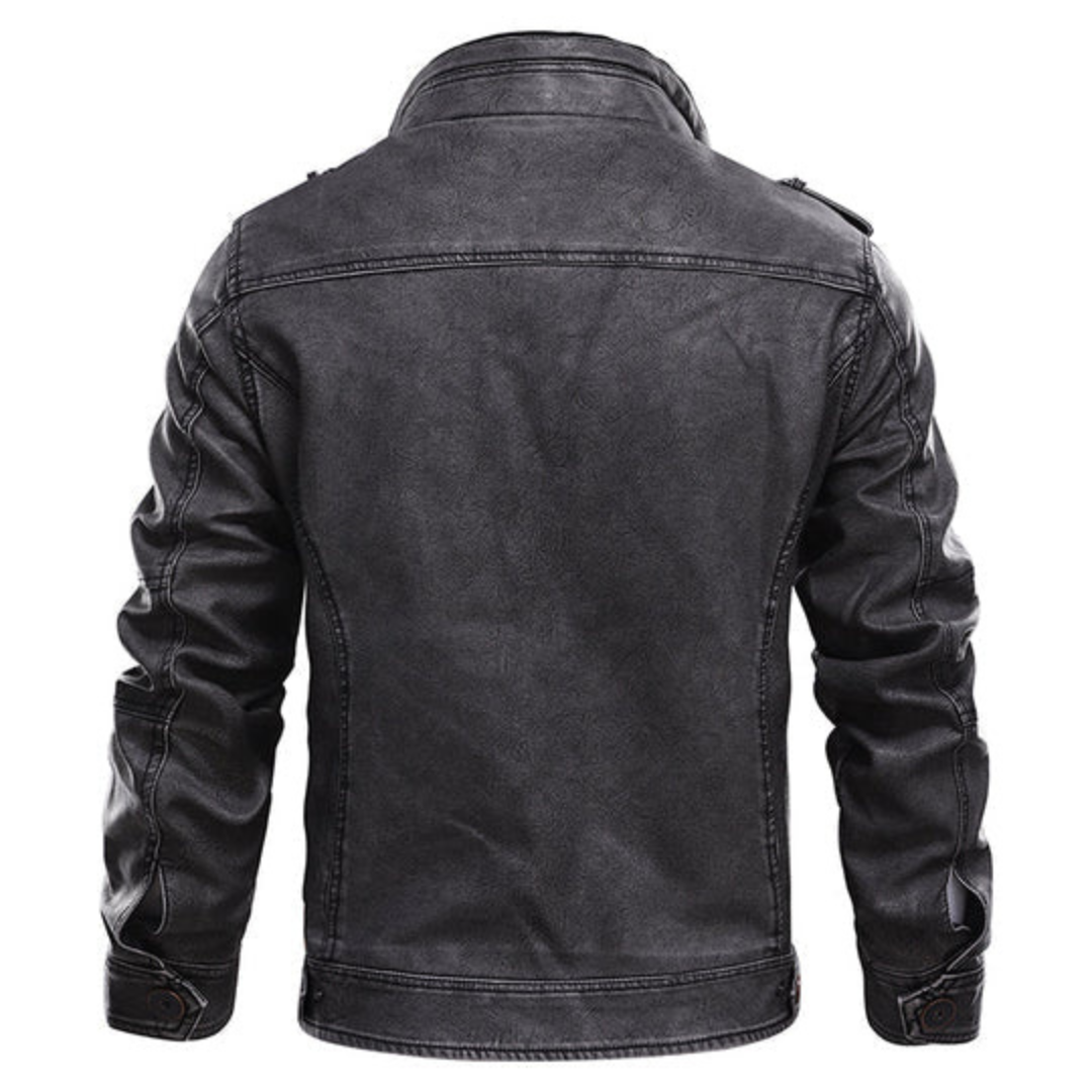 Sebastiaan | Heren Leren Motorjas | Vintage Biker met Opstaande Kraag