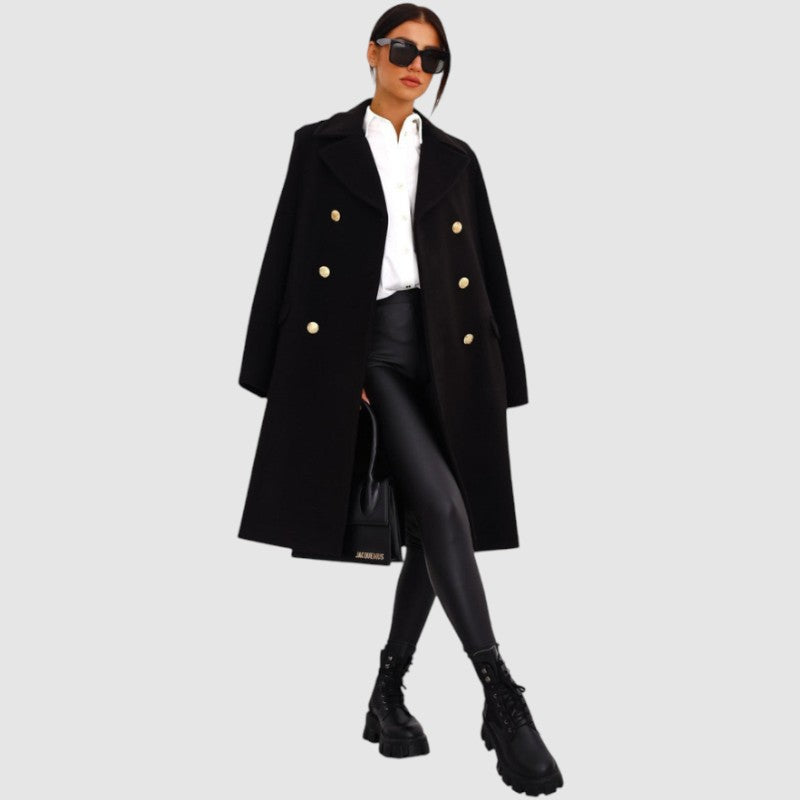Eline | Winter Jas | Dames Wollen Trenchcoat met Dubbele Knoopsluiting