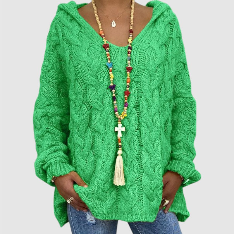 Lise | Dames Oversized Gebreide Hoodie Met V-Hals En Lange Mouwen