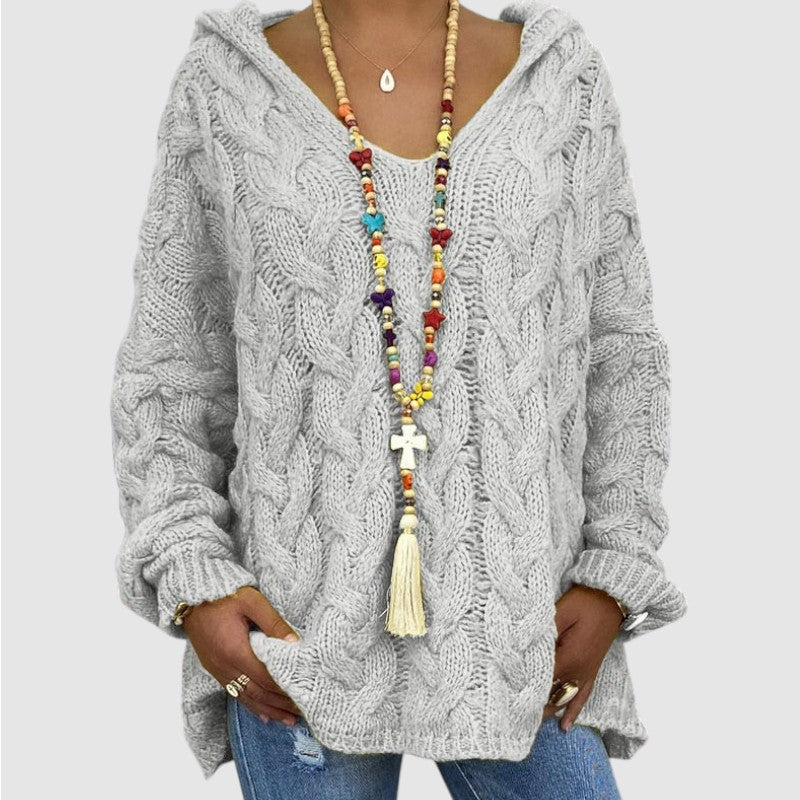 Lise | Dames Oversized Gebreide Hoodie Met V-Hals En Lange Mouwen