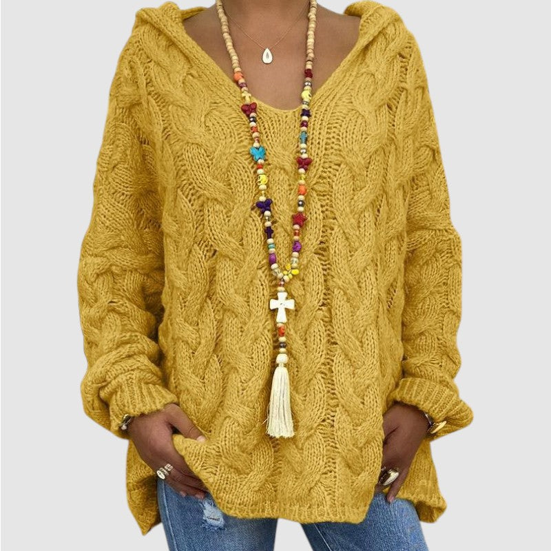 Lise | Dames Oversized Gebreide Hoodie Met V-Hals En Lange Mouwen