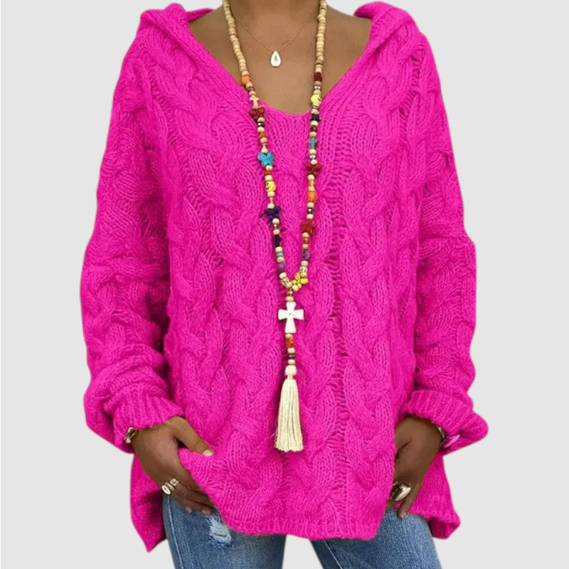 Lise | Dames Oversized Gebreide Hoodie Met V-Hals En Lange Mouwen