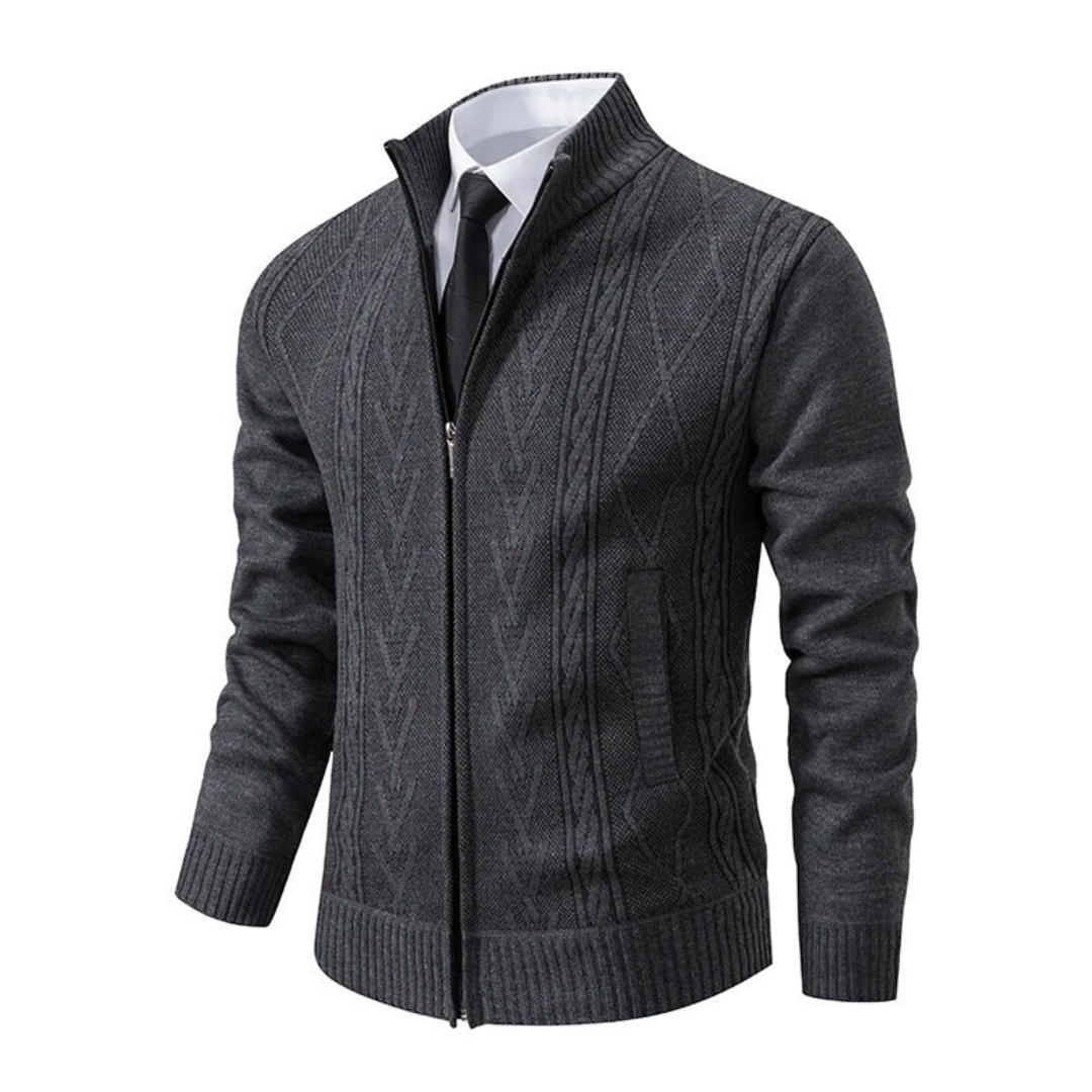 Arnold | Heren Vest | Slim fit - Kabelgebreid Met Sjaalkraag En Rits