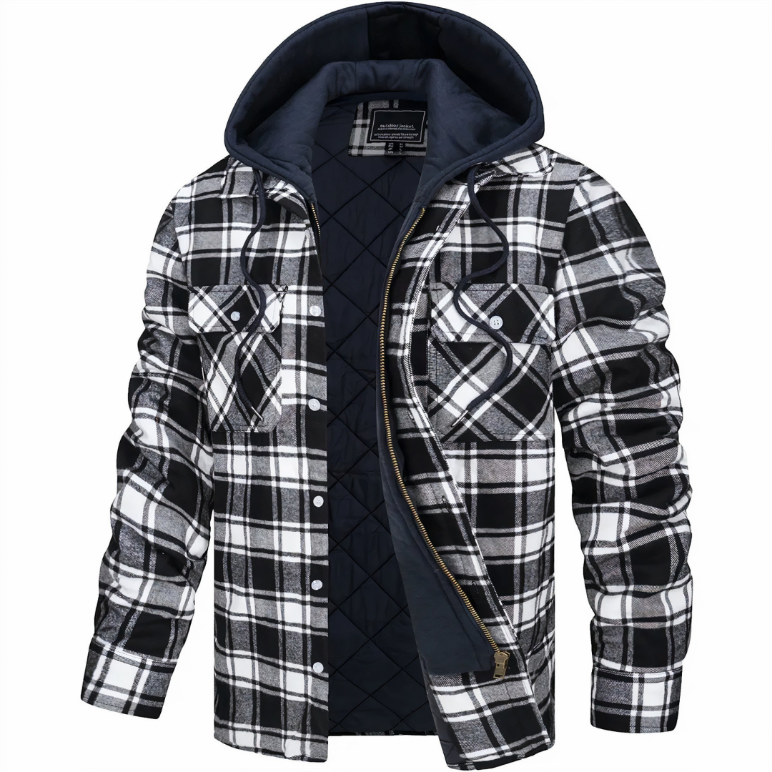 Bernard | Heren Bomber Jas Met Capuchon | Geruit Houthakkersjack Met Gewatteerd Fleece
