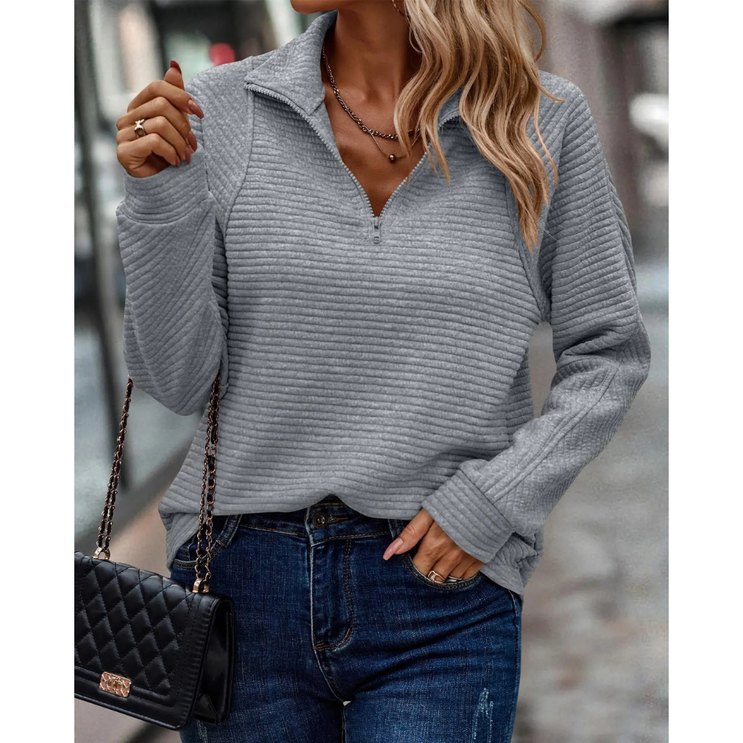 Paula | Dames Halve Rits Trui | Gestreept Patroon met Lange Mouwen voor Herfst/Winter