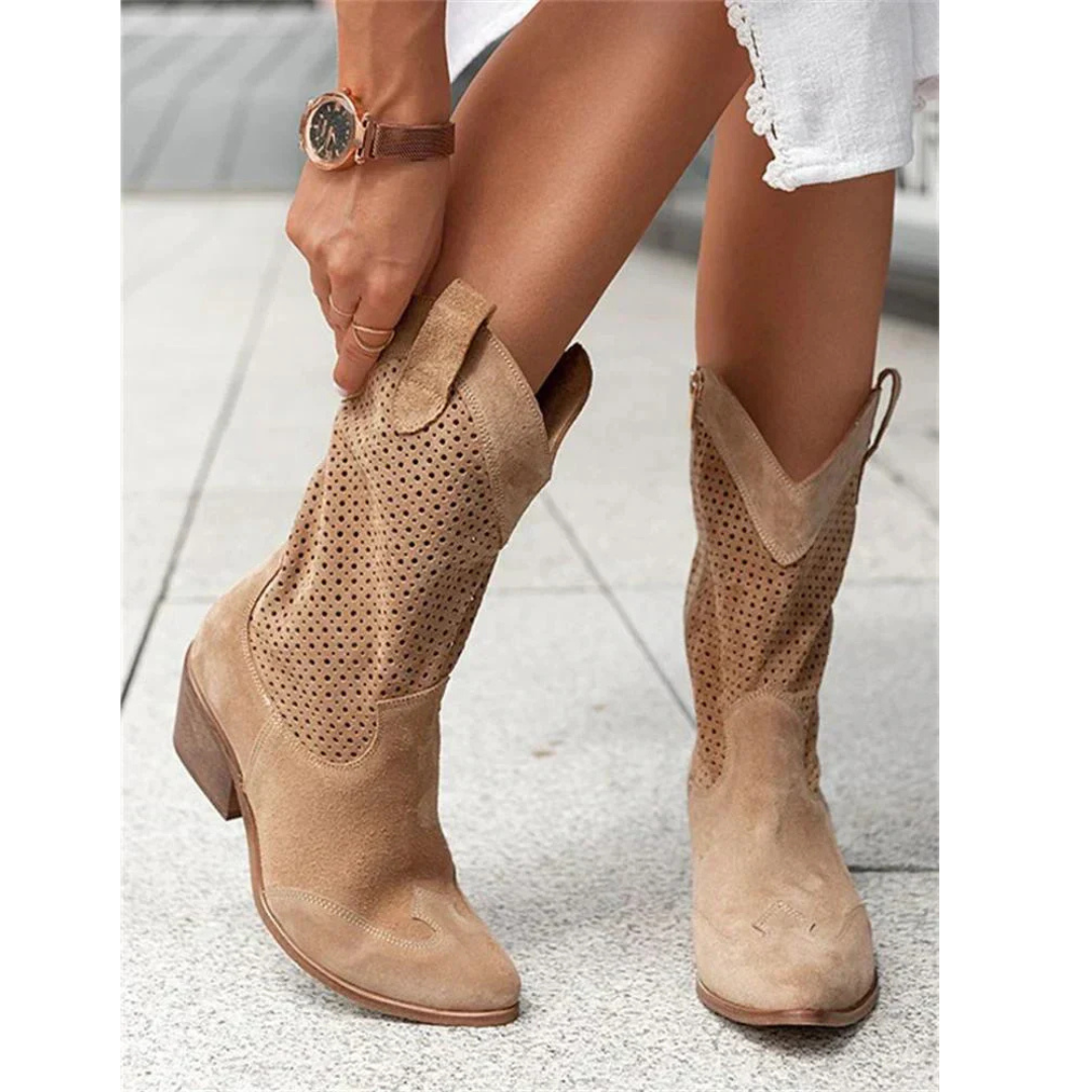 Suzanne | Dames Cowboylaarzen | Leren Enkelhoge Westernlaarzen Met Lage Hak En Ritssluiting