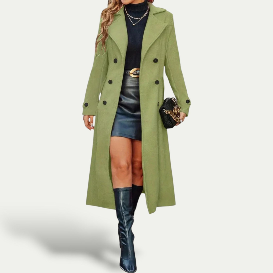 Emilia | Dames Lange Winter Jas | Mantel Met Reverskraag En Lange Mouwen