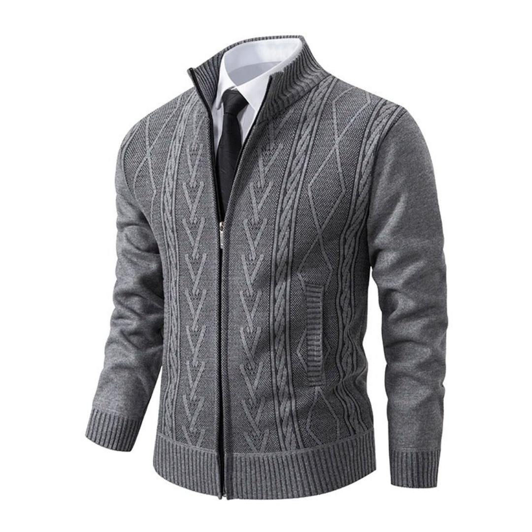 Arnold | Heren Vest | Slim fit - Kabelgebreid Met Sjaalkraag En Rits