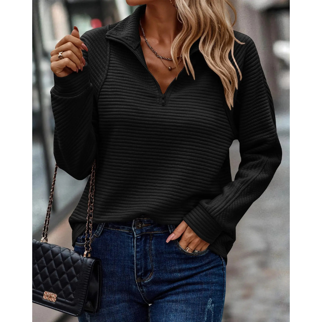 Paula | Dames Halve Rits Trui | Gestreept Patroon met Lange Mouwen voor Herfst/Winter