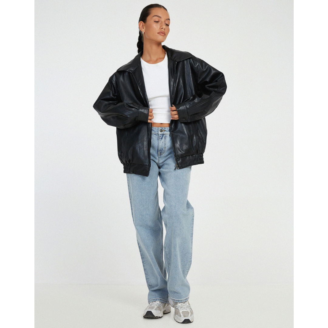 Cato | Leren Jas | Oversized Bikerjack met Lange Mouwen