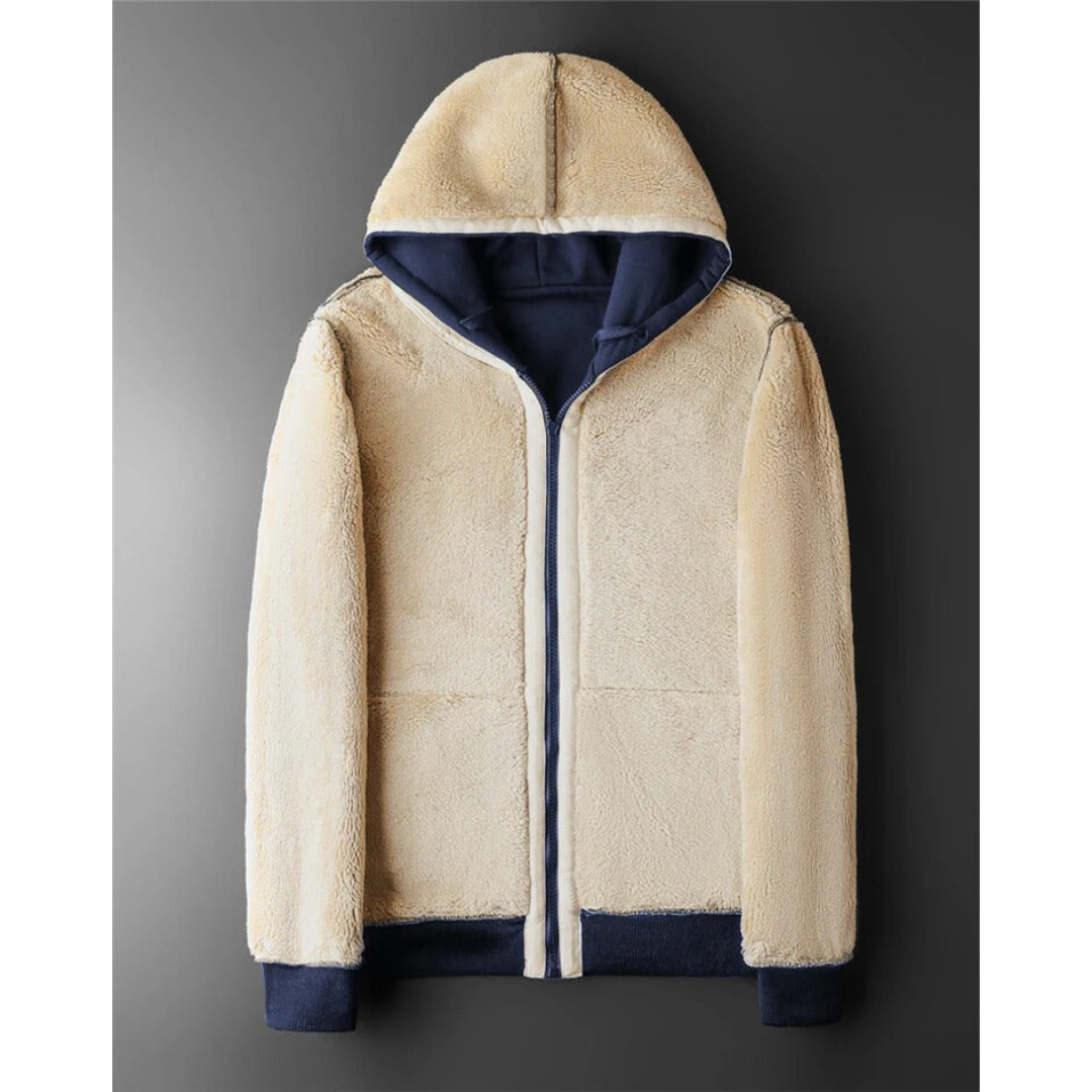 Vincent | Heren Fleece Jas met Bontvoering | Warme Winter Hoodie met Rits en Capuchon