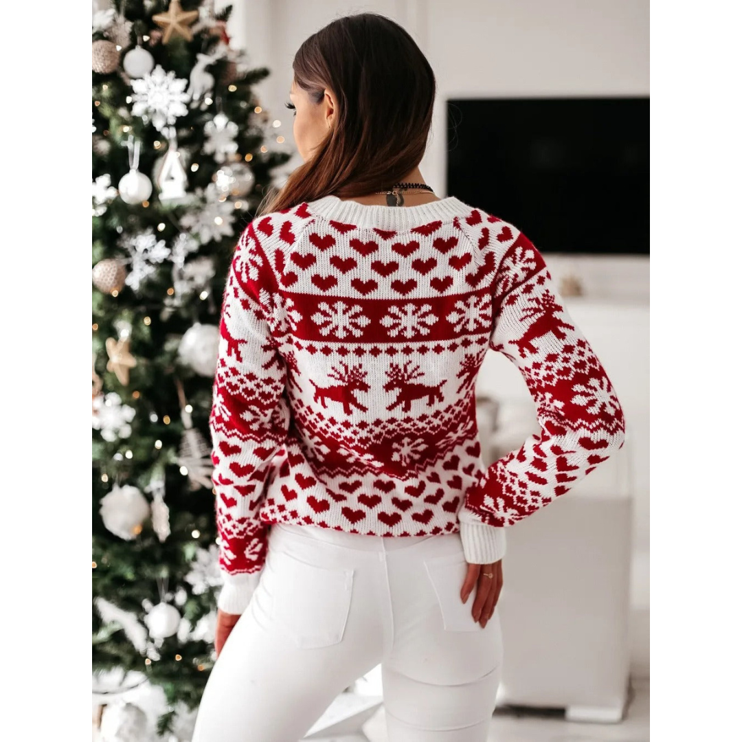 Natasja | Dames Kerst Trui | Gebreid met Kerstprint en Ronde Hals met Lange Mouw