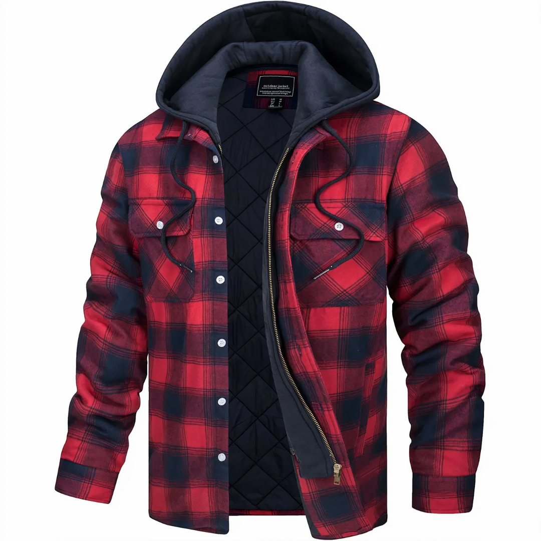 Bernard | Heren Bomber Jas Met Capuchon | Geruit Houthakkersjack Met Gewatteerd Fleece