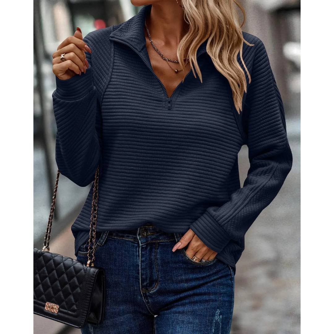 Paula | Dames Halve Rits Trui | Gestreept Patroon met Lange Mouwen voor Herfst/Winter