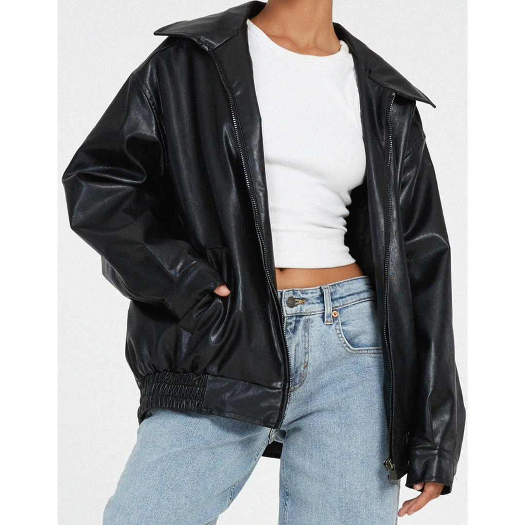 Cato | Leren Jas | Oversized Bikerjack met Lange Mouwen