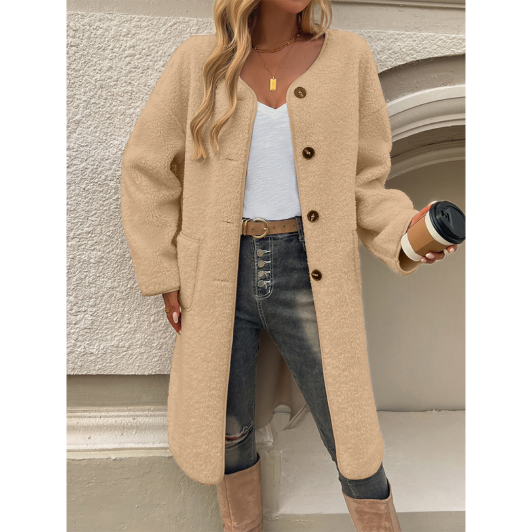 Catharina | Dames Winter Vest | Lange Cardigan Met Knopen en Zakken