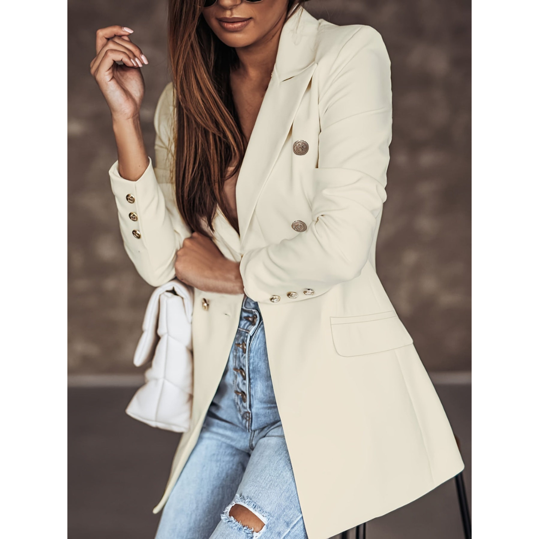 Kitty | Dames Chique Blazer | Dubbelgeknoopt Jasje Met Klepzakken