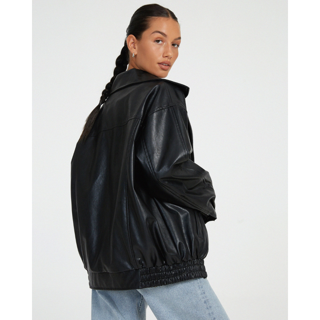 Cato | Leren Jas | Oversized Bikerjack met Lange Mouwen