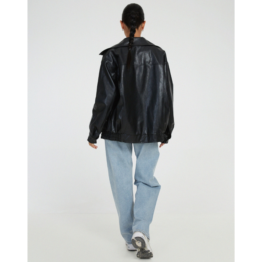 Cato | Leren Jas | Oversized Bikerjack met Lange Mouwen