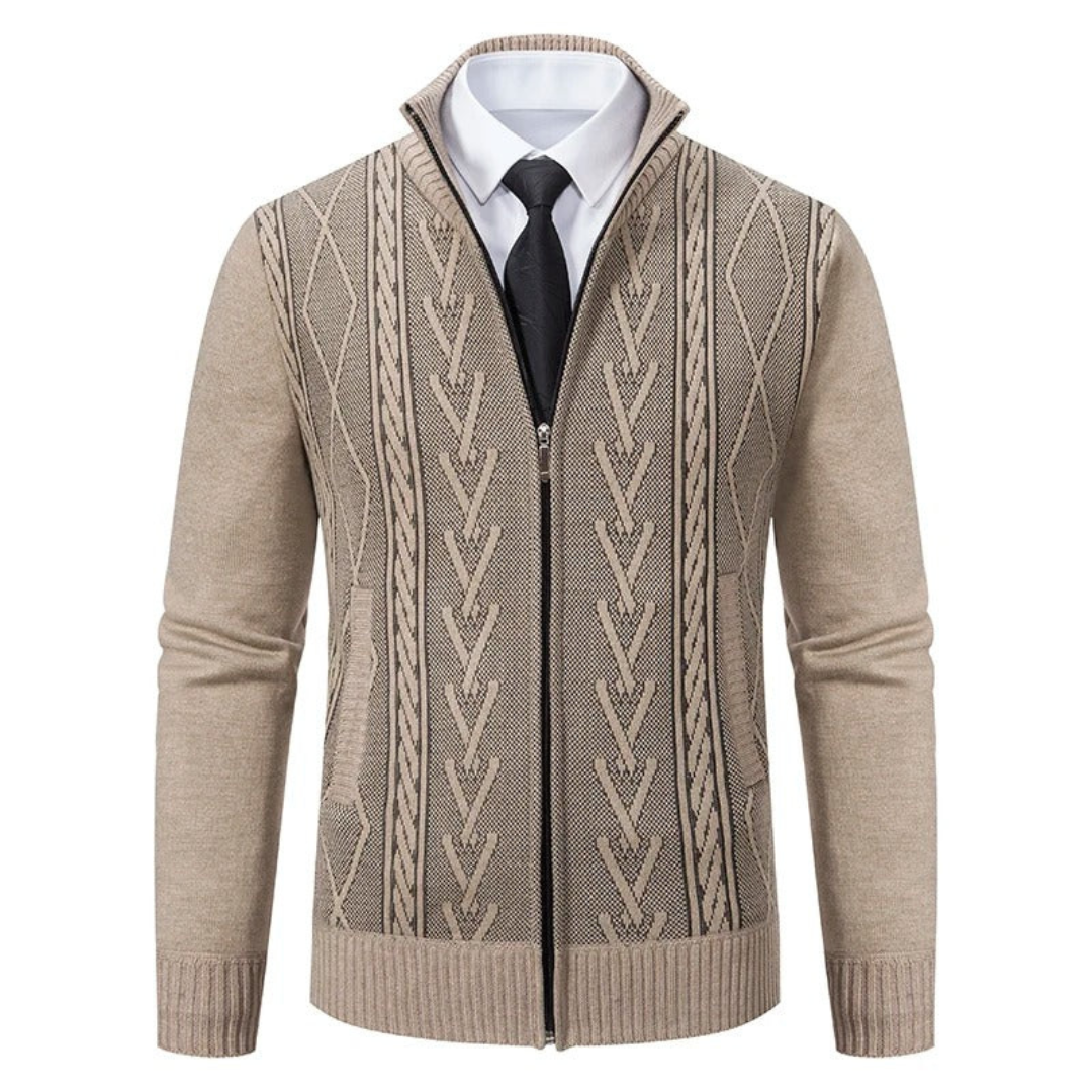 Arnold | Heren Vest | Slim fit - Kabelgebreid Met Sjaalkraag En Rits