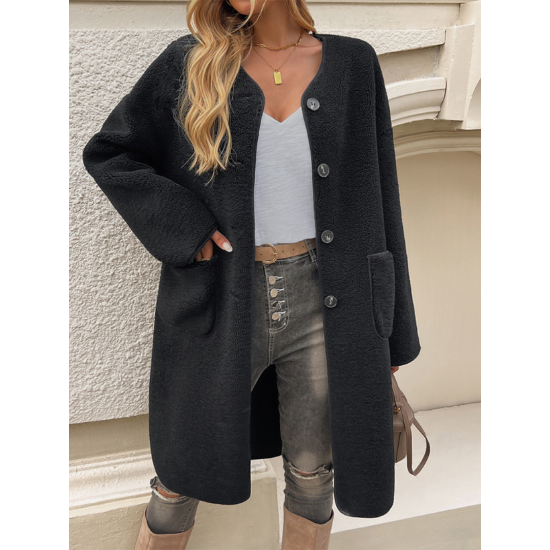 Catharina | Dames Winter Vest | Lange Cardigan Met Knopen en Zakken