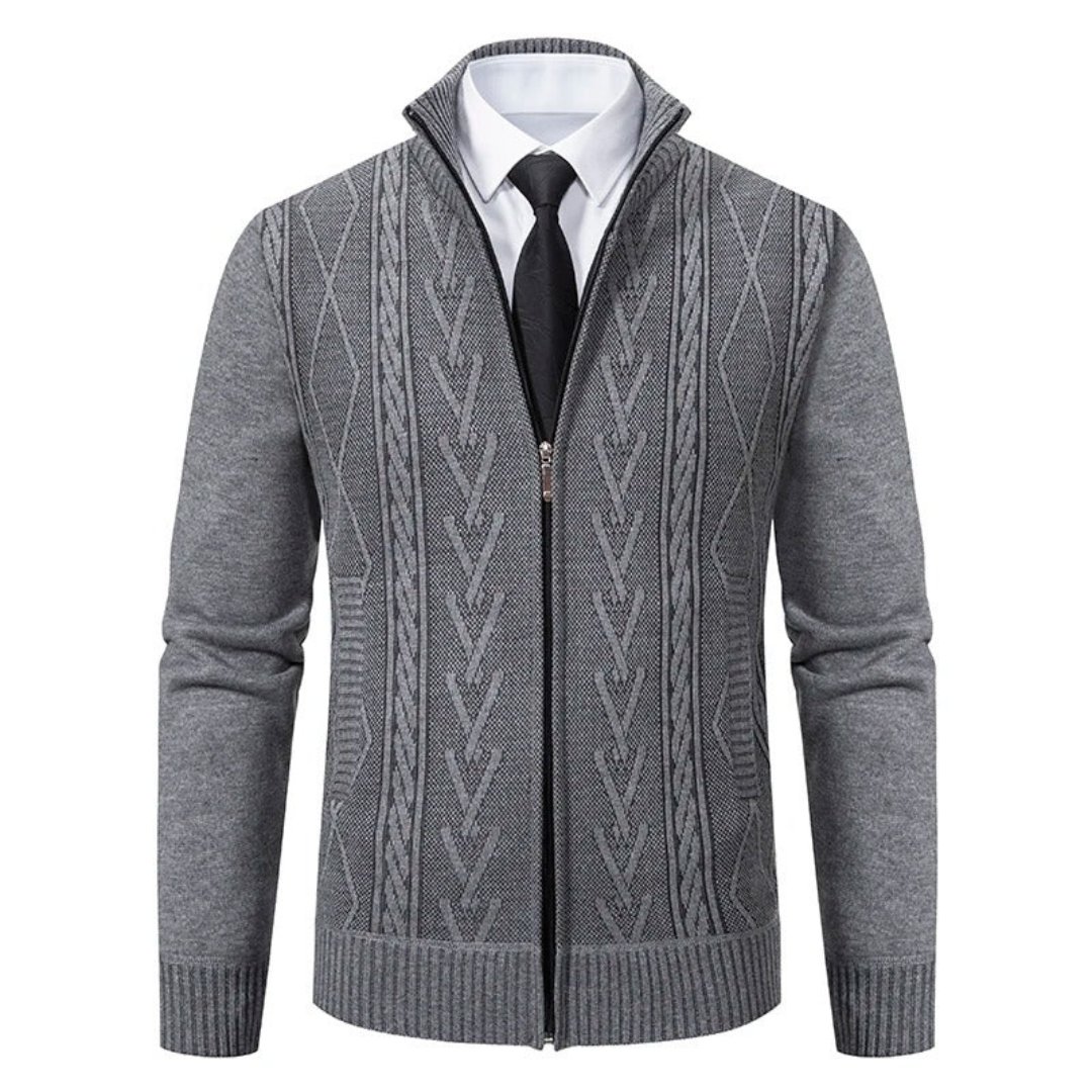 Arnold | Heren Vest | Slim fit - Kabelgebreid Met Sjaalkraag En Rits