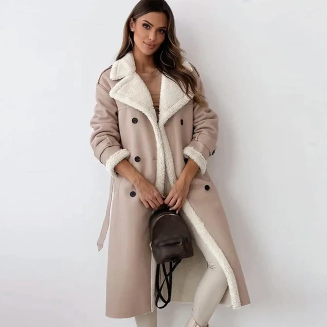 Lisa | Dames Trenchcoat Met Fleecevoering en Riem | Warme Winterjas Met Teddy-Kraag