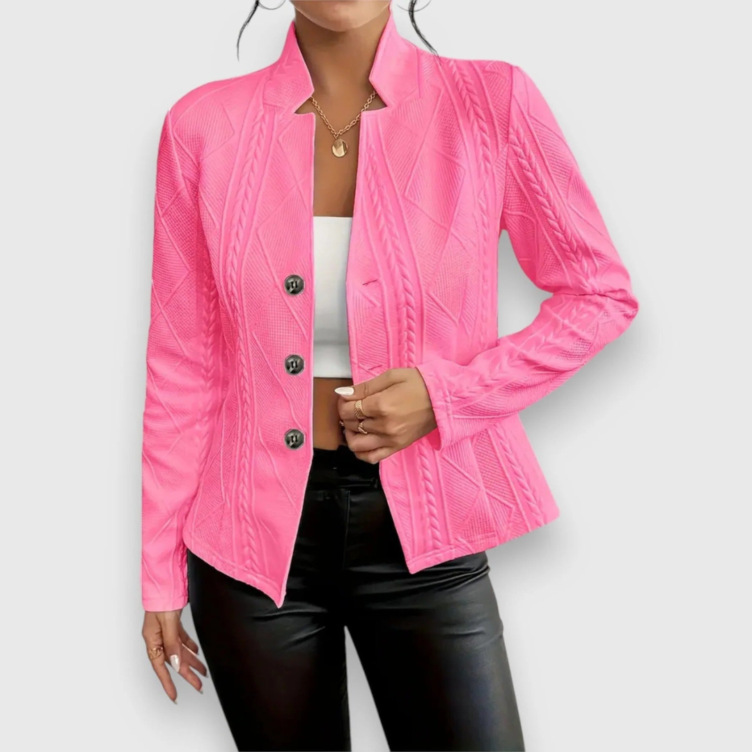 Helma | Dames Blazer Met Ruit-Patroon en Opstaande Kraag