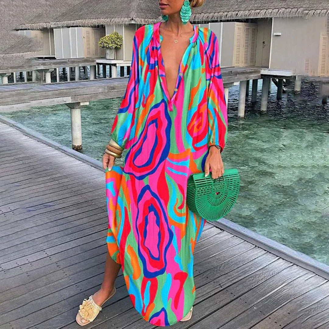 Benthe | Dames Strand Boho Jurk | Maxi met Diepe V-hals