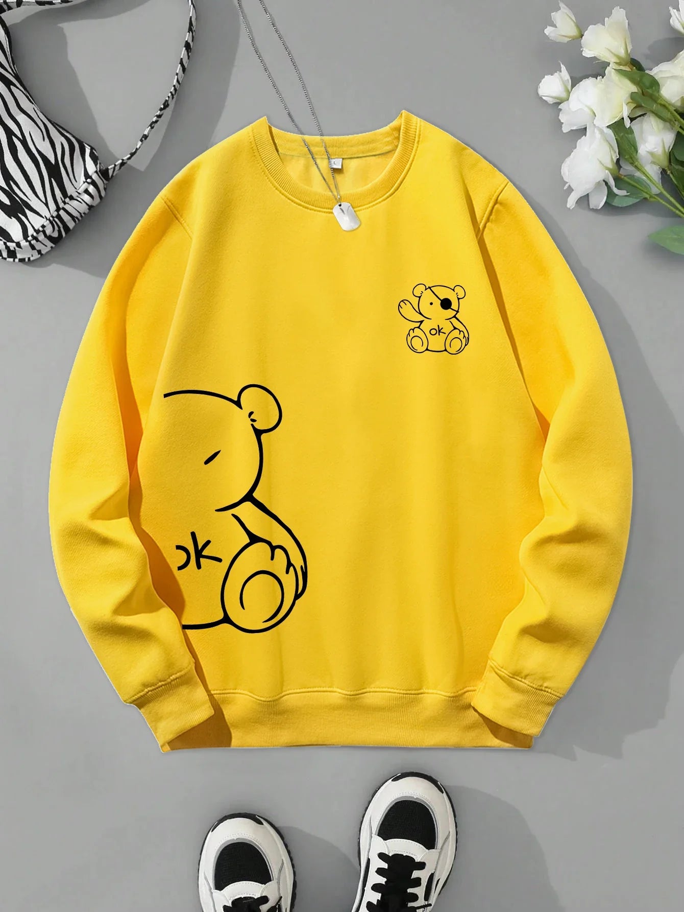 Unisex Katten Trui β Minimalistische Oversized Sweater met Kattenlijnprint