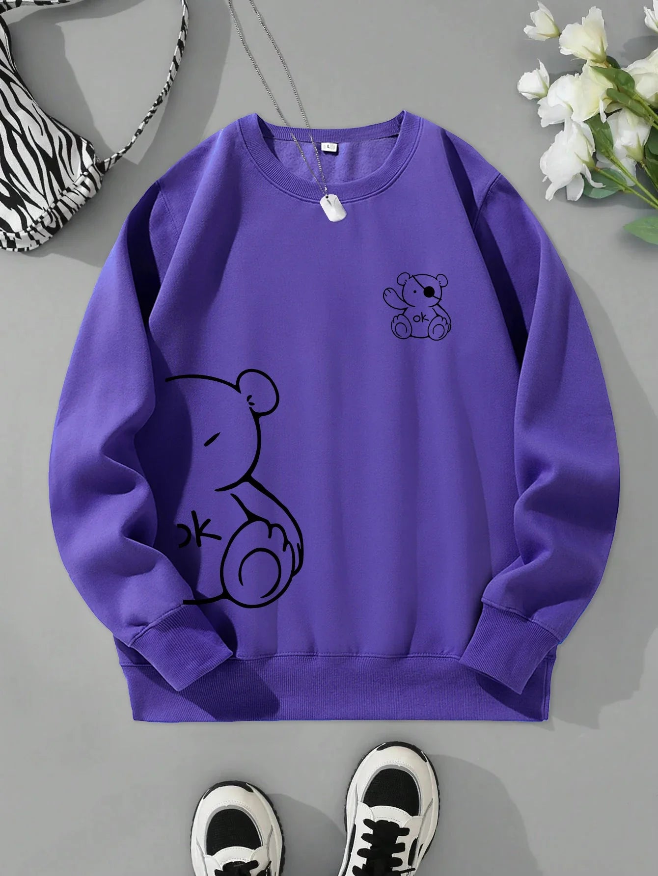 Unisex Katten Trui β Minimalistische Oversized Sweater met Kattenlijnprint